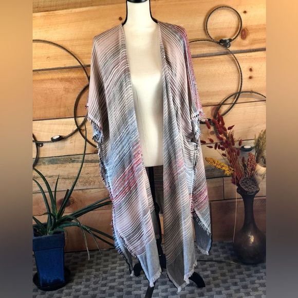 Textured Stripe Ruana Wrap - Picture 2 of 8